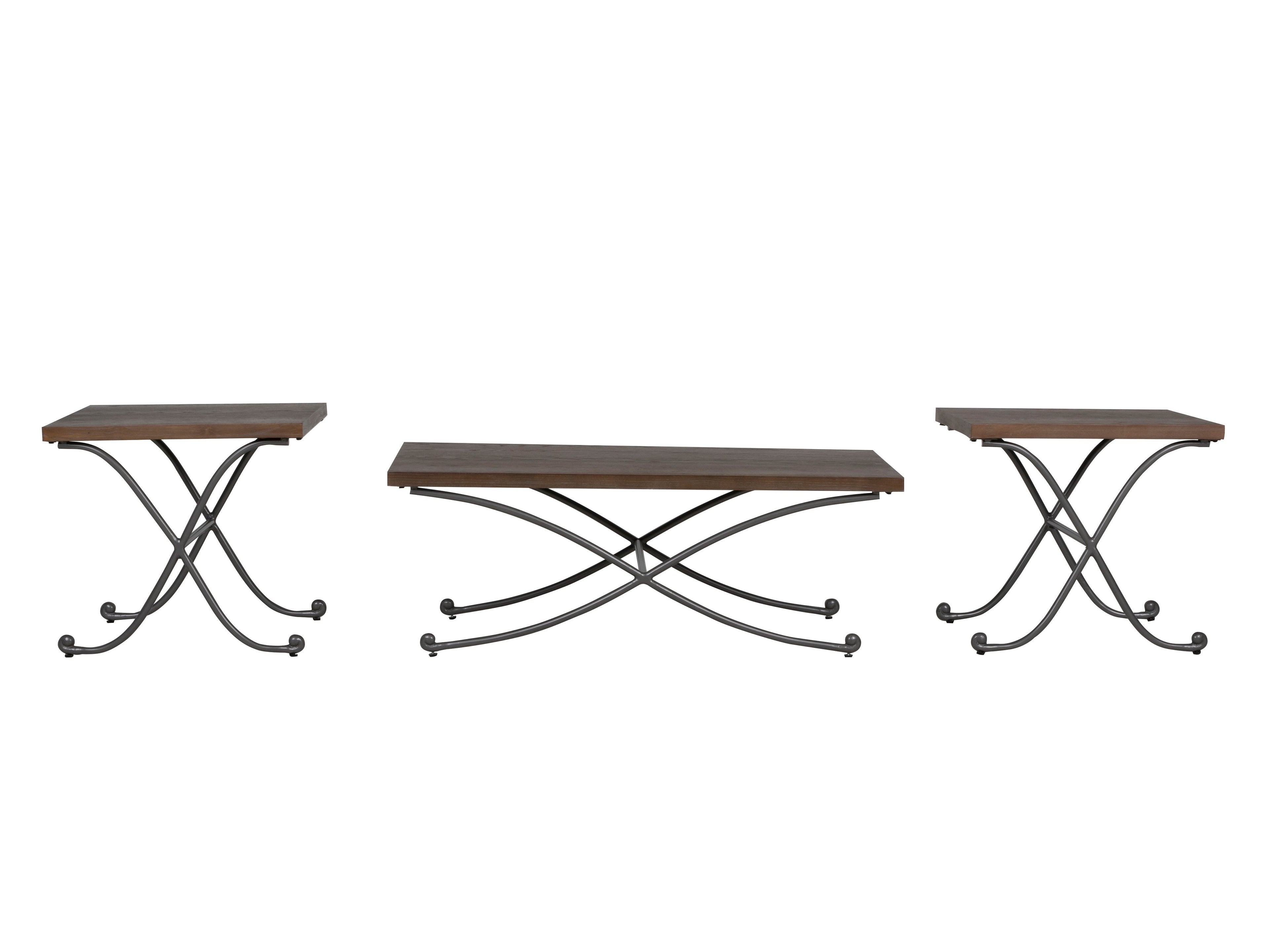 3-Piece Industrial Coffee Table Set with Metal X-Base & Wood Tops