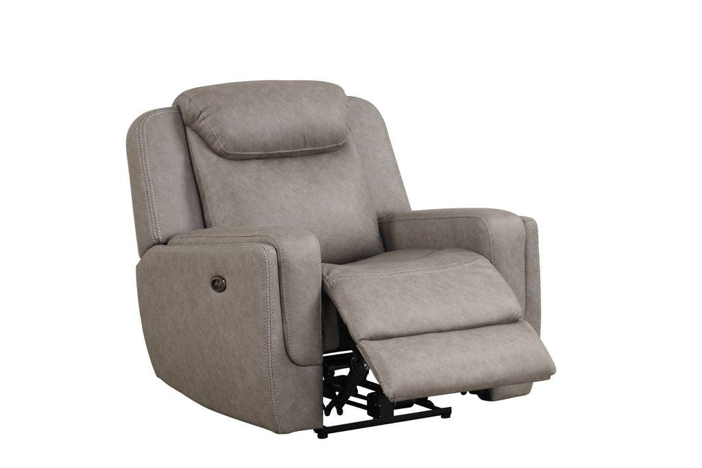 Contemporary Gray Air Leather 3-Piece Power Reclining Living Room Set with Console & USB