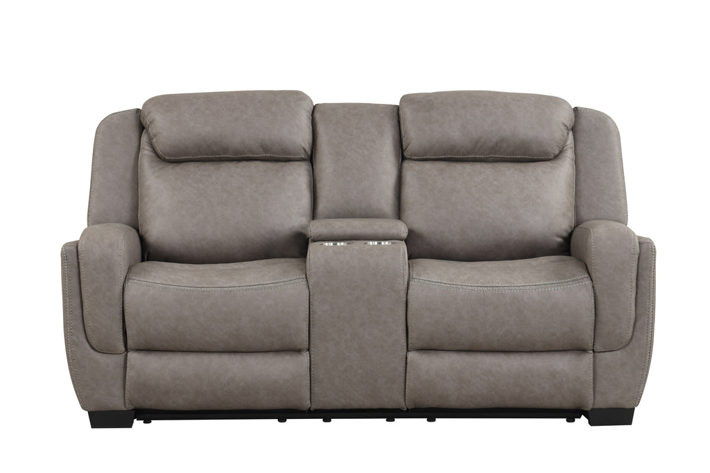 Contemporary Gray Air Leather 3-Piece Power Reclining Living Room Set with Console & USB