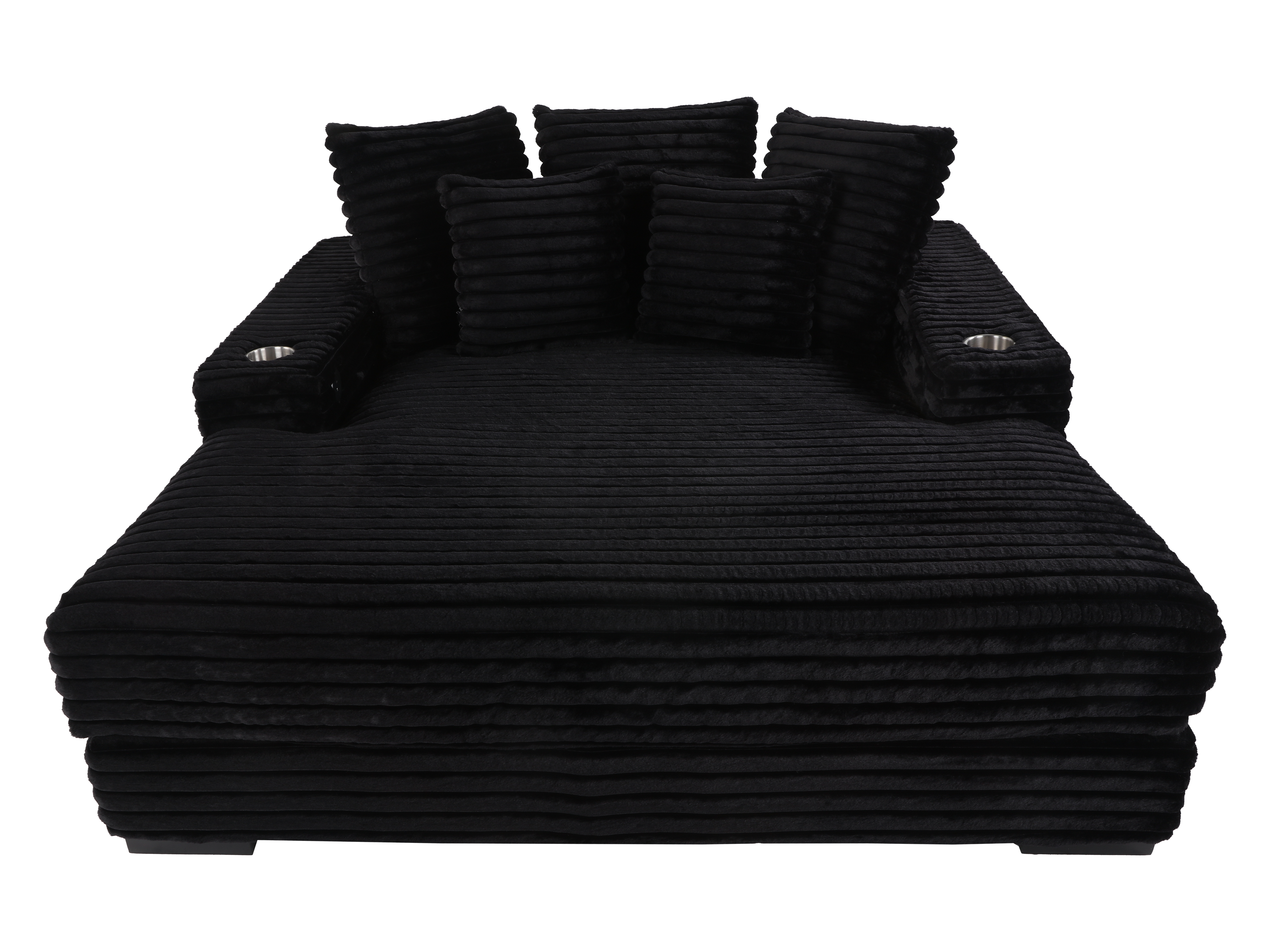 Midnight Black Velvet Chaise Lounge with Dual Cupholders & USB Charging Ports